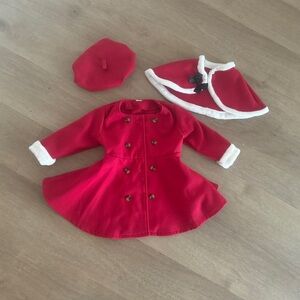 Red Double-Breasted Doll Coat with Beret & Cape